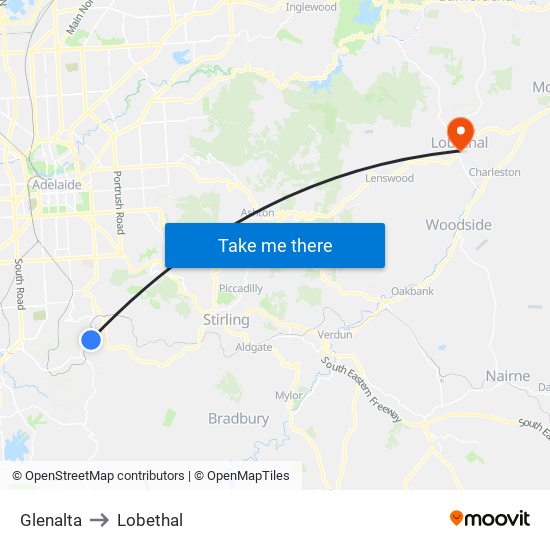 Glenalta to Lobethal map