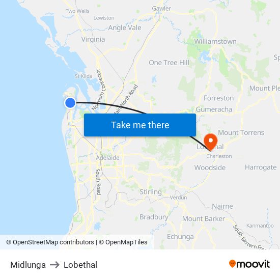 Midlunga to Lobethal map