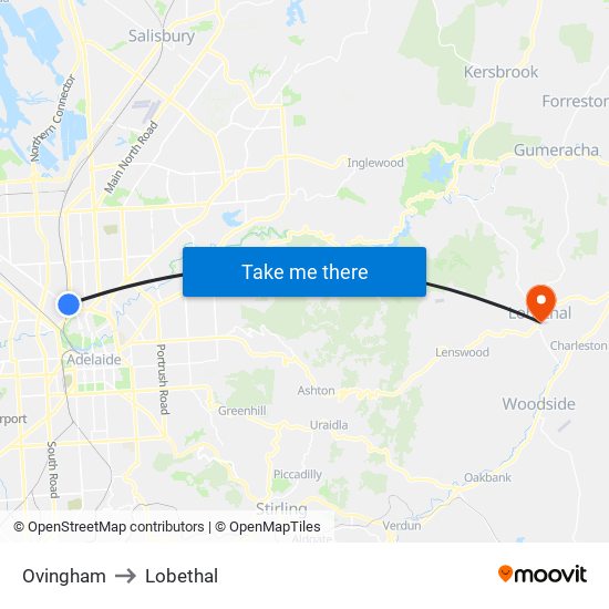 Ovingham to Lobethal map