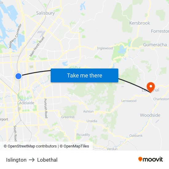 Islington to Lobethal map