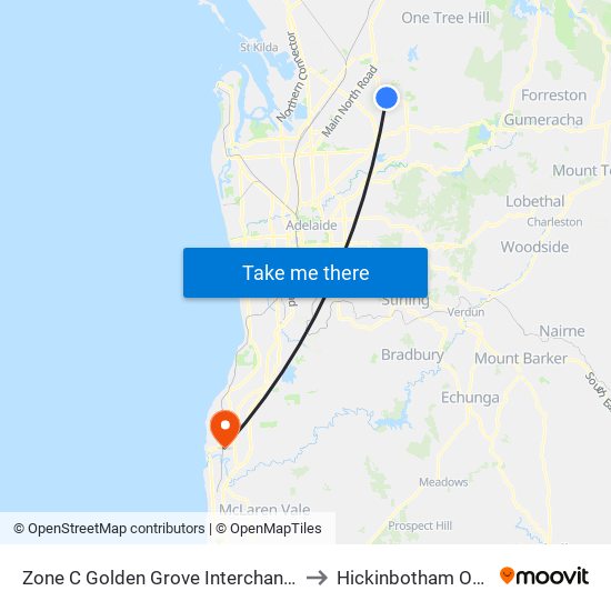 Zone C Golden Grove Interchange to Hickinbotham Oval map