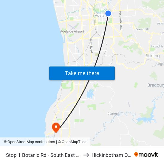 Stop 1 Botanic Rd - South East side to Hickinbotham Oval map