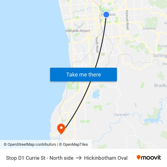 Stop D1 Currie St - North side to Hickinbotham Oval map