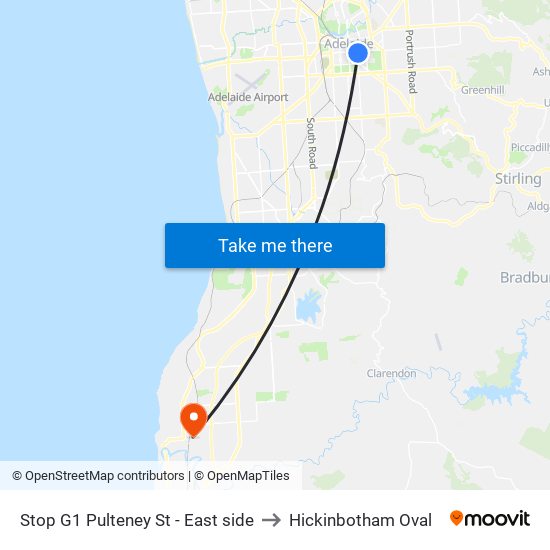 Stop G1 Pulteney St - East side to Hickinbotham Oval map