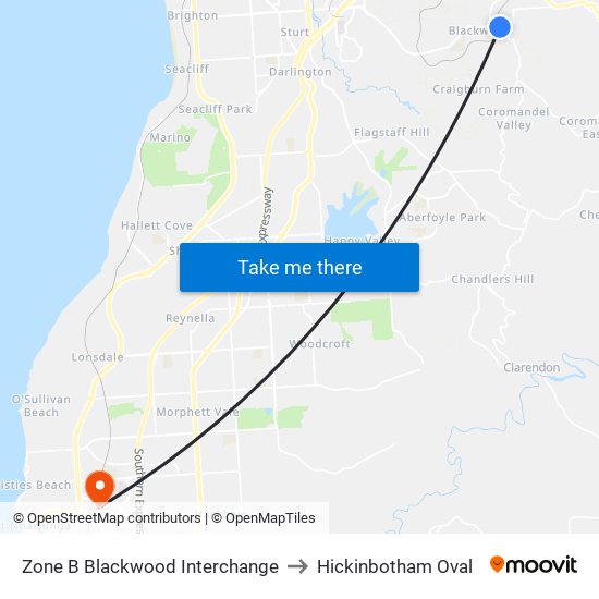 Zone B Blackwood Interchange to Hickinbotham Oval map