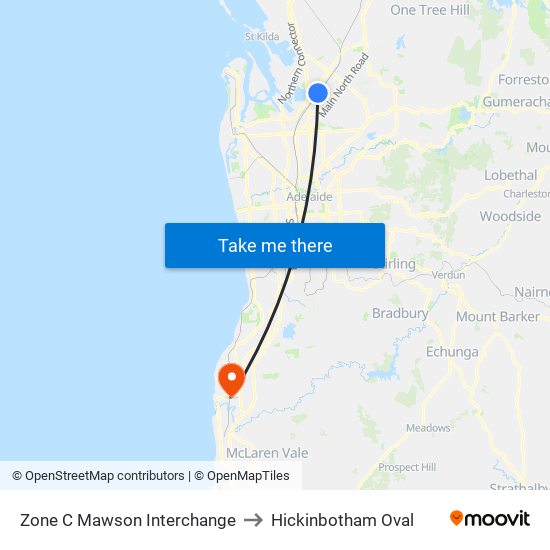 Zone C Mawson Interchange to Hickinbotham Oval map