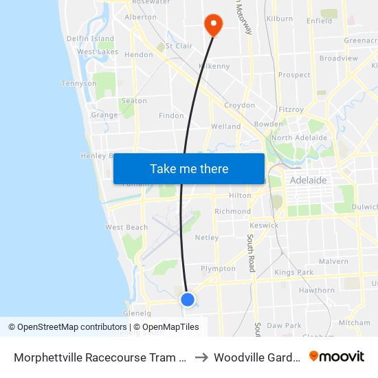 Morphettville Racecourse Tram Stop to Woodville Gardens map