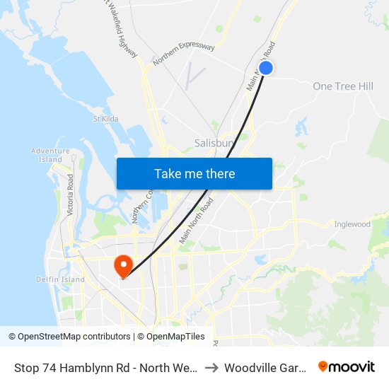 Stop 74 Hamblynn Rd - North West side to Woodville Gardens map