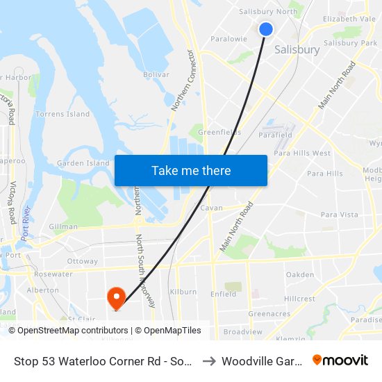 Stop 53 Waterloo Corner Rd - South side to Woodville Gardens map