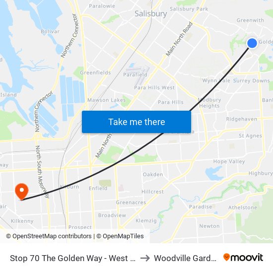 Stop 70 The Golden Way - West side to Woodville Gardens map