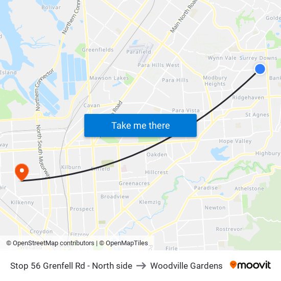 Stop 56 Grenfell Rd - North side to Woodville Gardens map