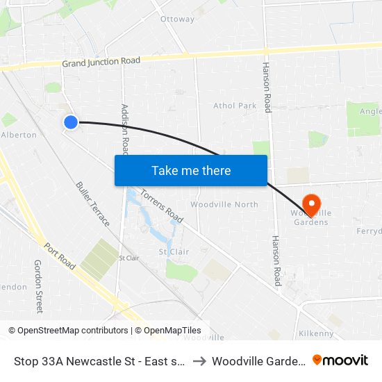 Stop 33A Newcastle St - East side to Woodville Gardens map