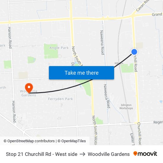 Stop 21 Churchill Rd - West side to Woodville Gardens map