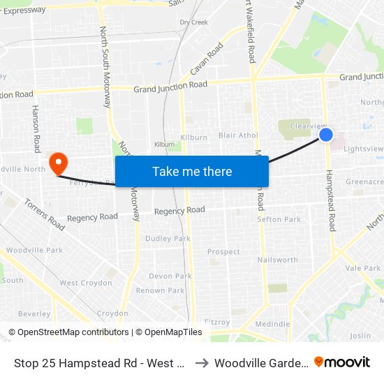 Stop 25 Hampstead Rd - West side to Woodville Gardens map