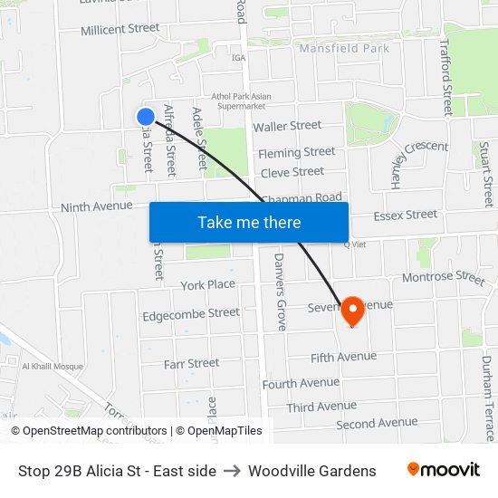 Stop 29B Alicia St - East side to Woodville Gardens map