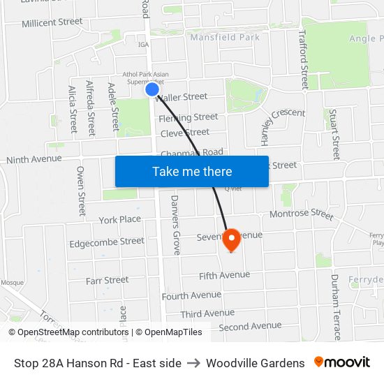 Stop 28A Hanson Rd - East side to Woodville Gardens map