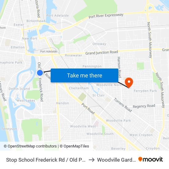 Stop School Frederick Rd / Old Port Rd to Woodville Gardens map