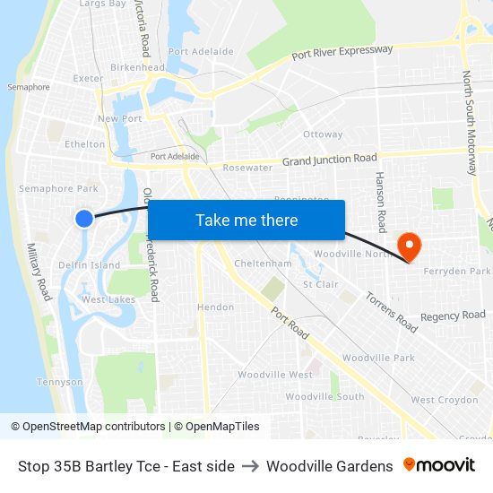 Stop 35B Bartley Tce - East side to Woodville Gardens map