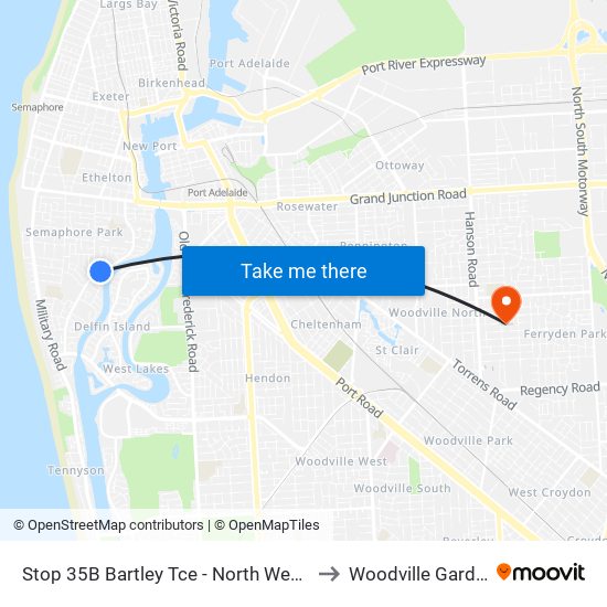 Stop 35B Bartley Tce - North West side to Woodville Gardens map