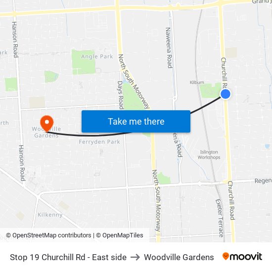 Stop 19 Churchill Rd - East side to Woodville Gardens map