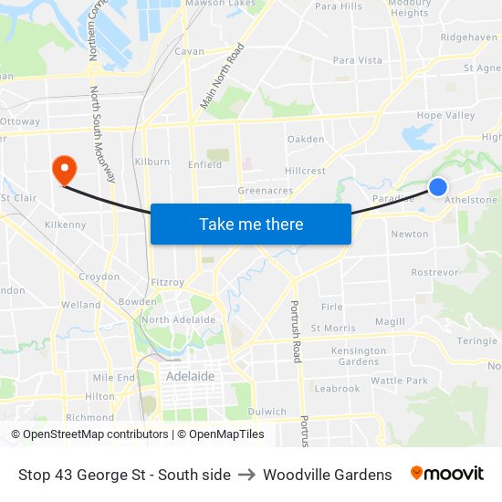 Stop 43 George St - South side to Woodville Gardens map