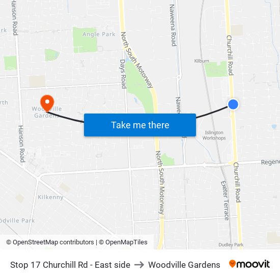 Stop 17 Churchill Rd - East side to Woodville Gardens map