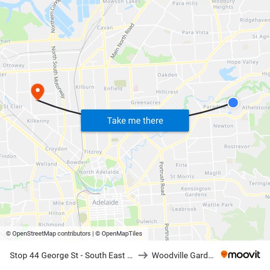 Stop 44 George St - South East side to Woodville Gardens map