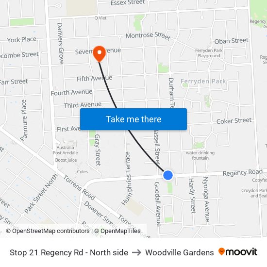 Stop 21 Regency Rd - North side to Woodville Gardens map