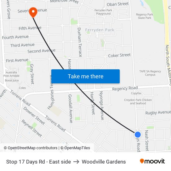 Stop 17 Days Rd - East side to Woodville Gardens map