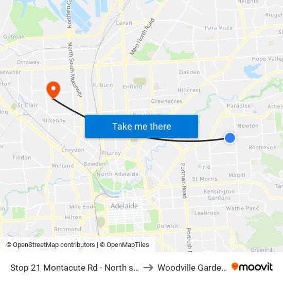 Stop 21 Montacute Rd - North side to Woodville Gardens map