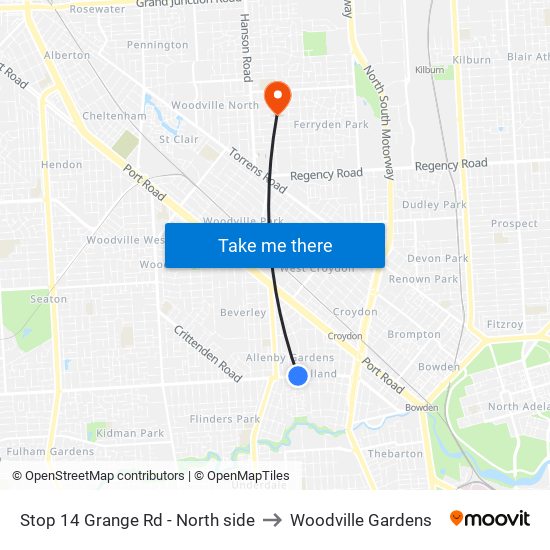 Stop 14 Grange Rd - North side to Woodville Gardens map