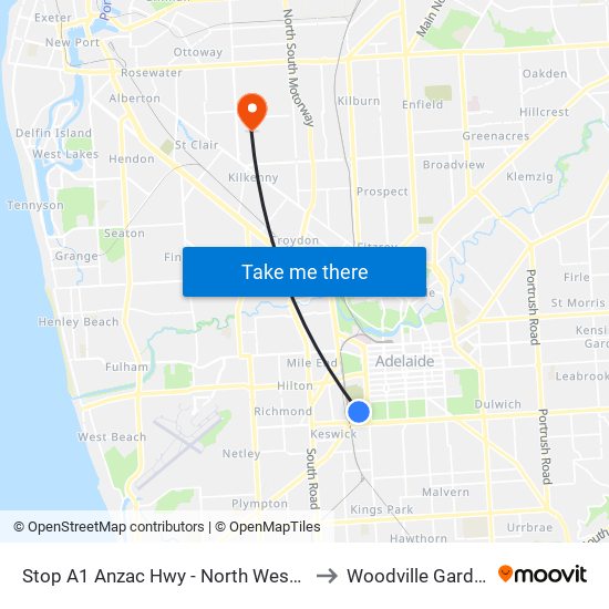 Stop A1 Anzac Hwy - North West side to Woodville Gardens map