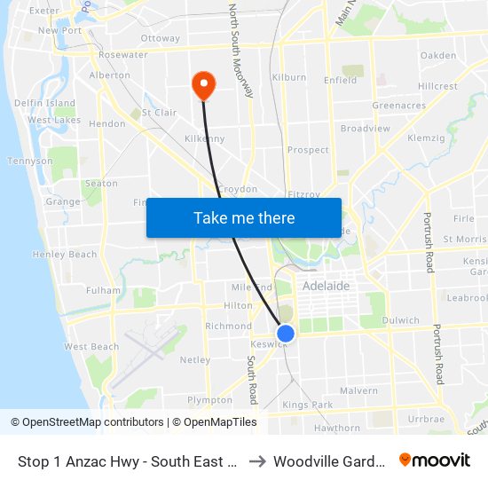 Stop 1 Anzac Hwy - South East side to Woodville Gardens map