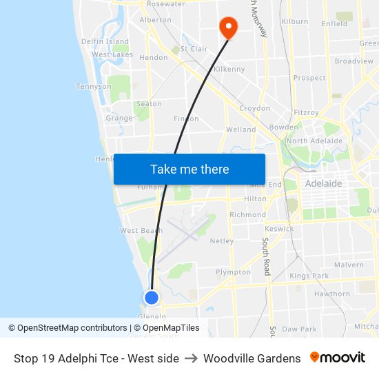 Stop 19 Adelphi Tce - West side to Woodville Gardens map