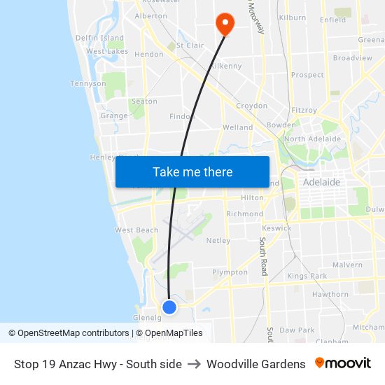 Stop 19 Anzac Hwy - South side to Woodville Gardens map