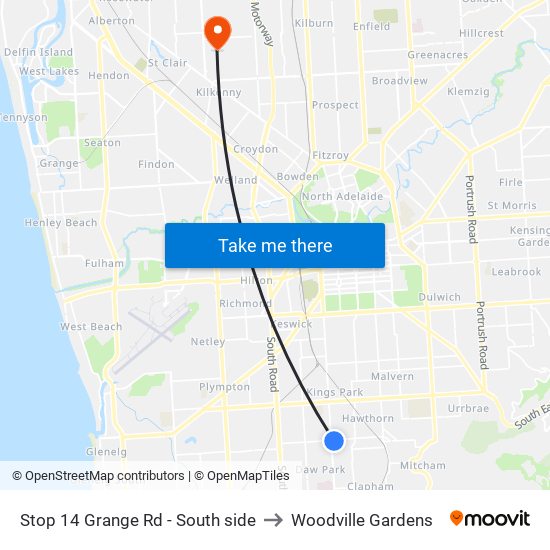 Stop 14 Grange Rd - South side to Woodville Gardens map