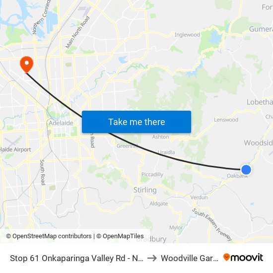 Stop 61 Onkaparinga Valley Rd - North side to Woodville Gardens map