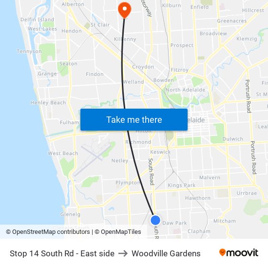 Stop 14 South Rd - East side to Woodville Gardens map