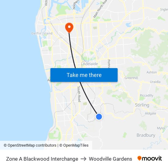Zone A Blackwood Interchange to Woodville Gardens map