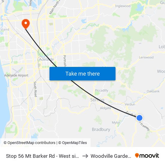 Stop 56 Mt Barker Rd - West side to Woodville Gardens map