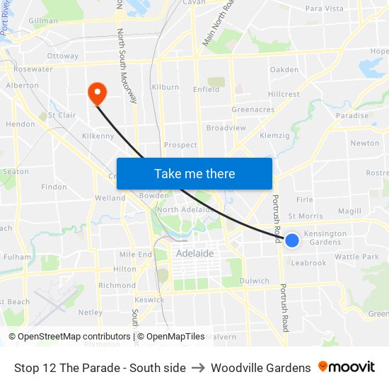 Stop 12 The Parade - South side to Woodville Gardens map