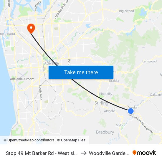 Stop 49 Mt Barker Rd - West side to Woodville Gardens map