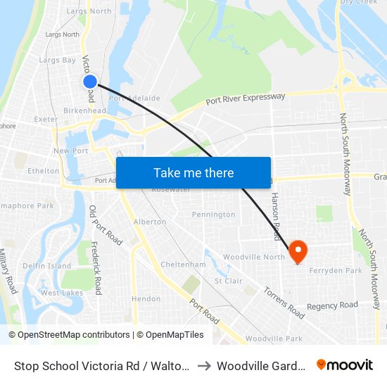 Stop School Victoria Rd / Walton St to Woodville Gardens map