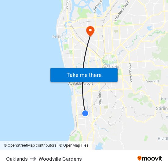 Oaklands to Woodville Gardens map