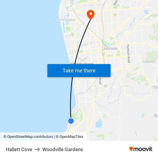 Hallett Cove to Woodville Gardens map