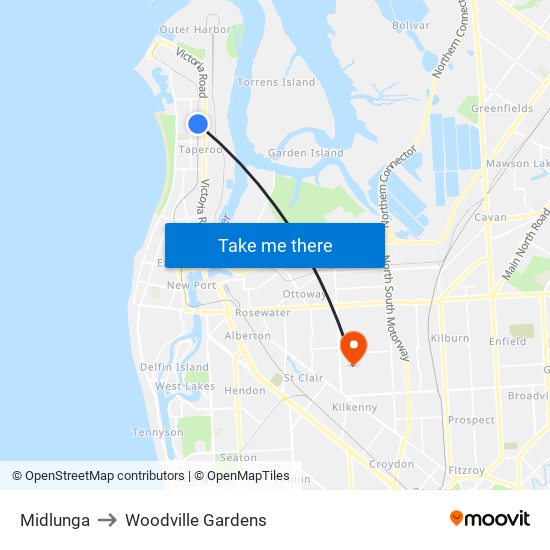 Midlunga to Woodville Gardens map