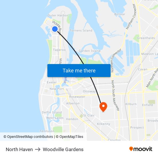 North Haven to Woodville Gardens map