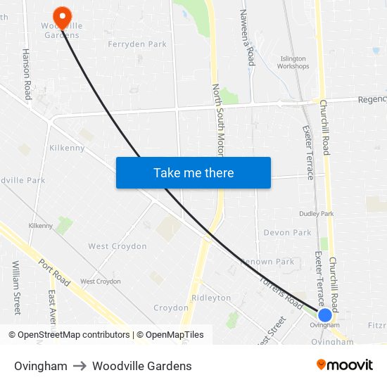 Ovingham to Woodville Gardens map