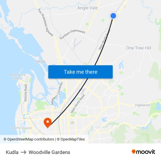 Kudla to Woodville Gardens map