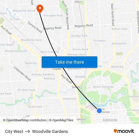 City West to Woodville Gardens map